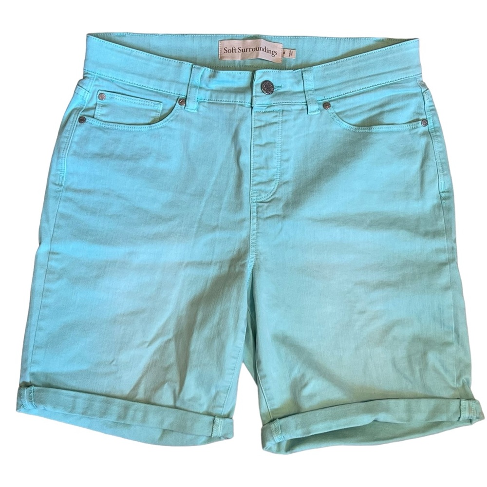 Soft Surroundings Women’s Sz M Aqua Splash Denim Shorts Ultimate Pull On